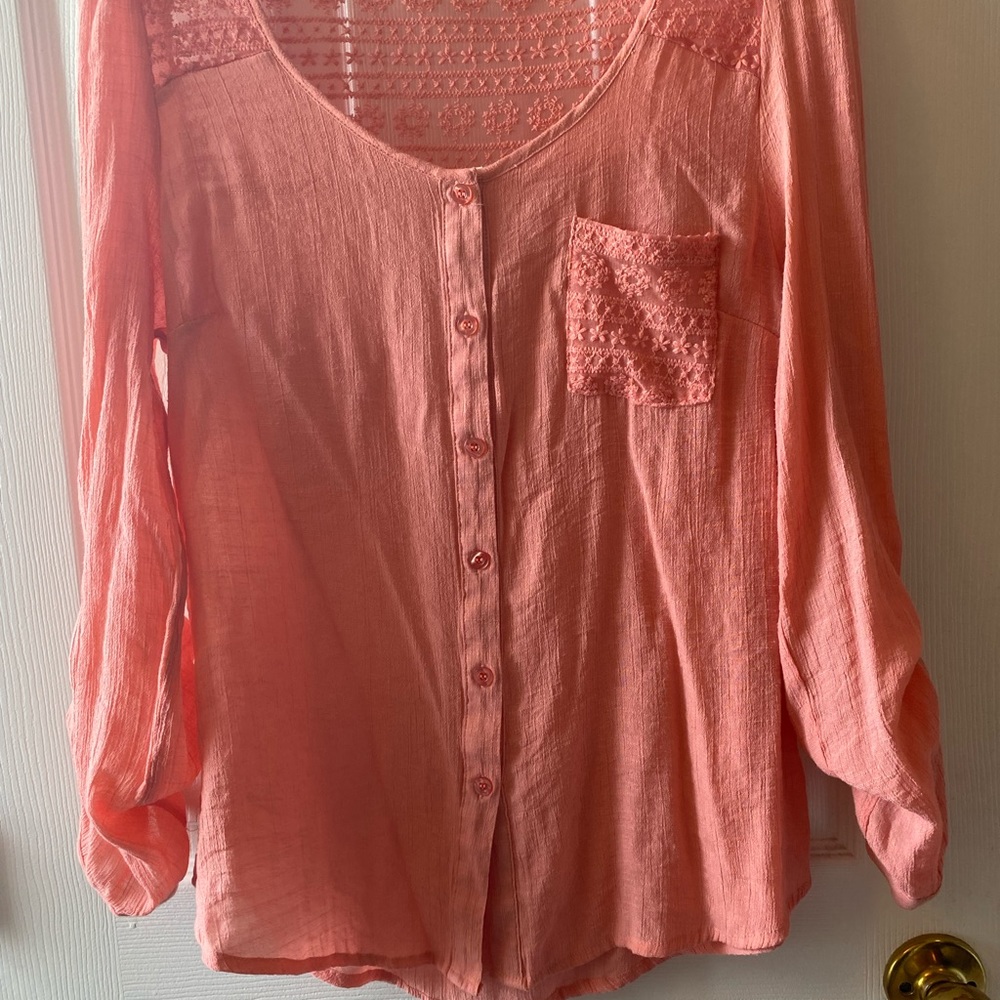 Peach pink 3/4 sleeve crochet top